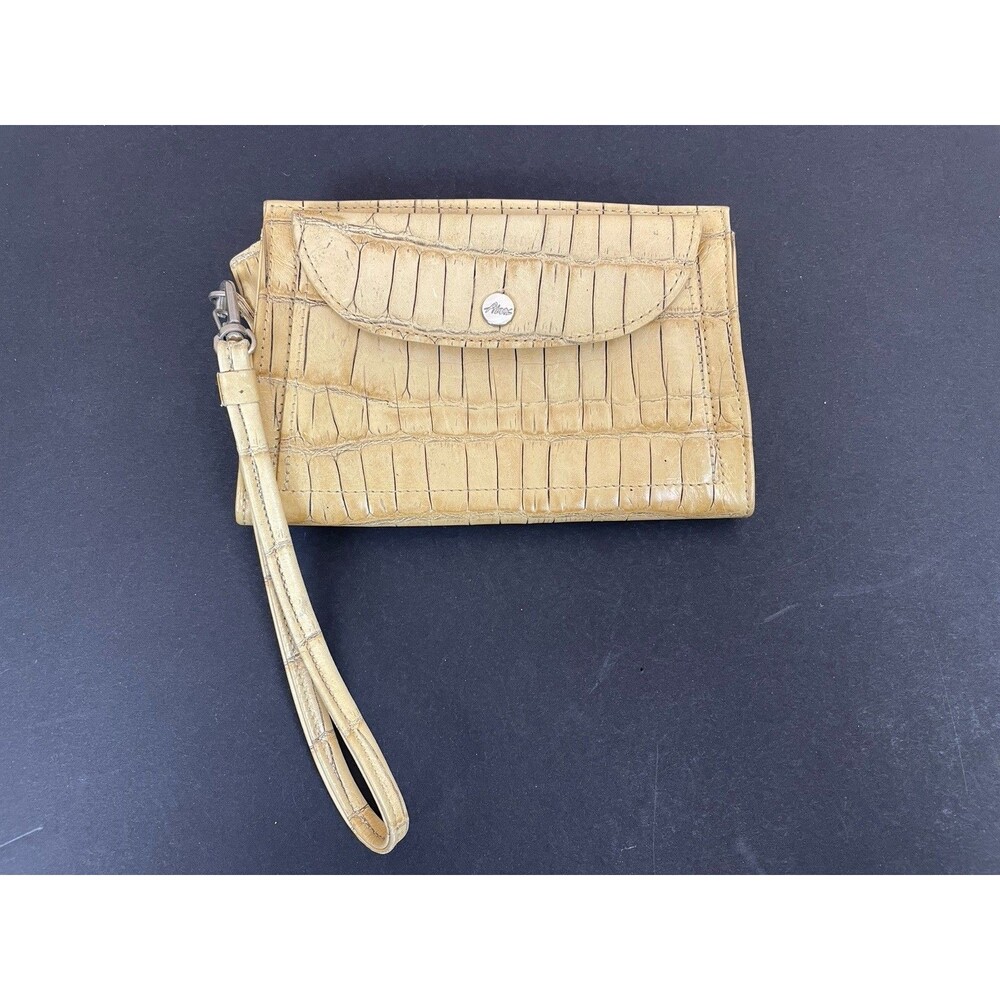 Vintage Abas Croc Leather Wristlet Women's Clutch Wallet Tan